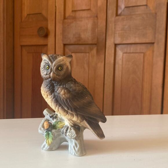 Vintage Porcelain Owl on Branch Figurine - Picture 1 of 13